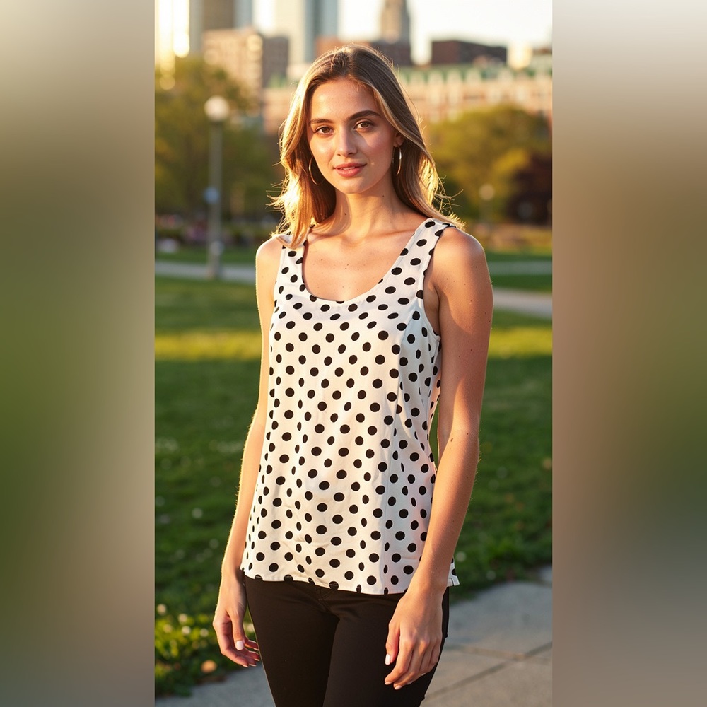 Piphany White and Black Polka Dot Top